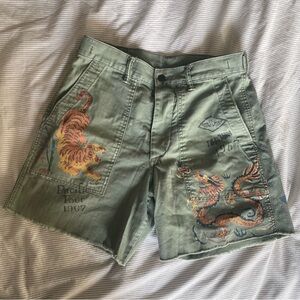Polo Ralph Lauren Green Chino Shorts w/ Tiger & Dragon 29” Waist 8” inseam